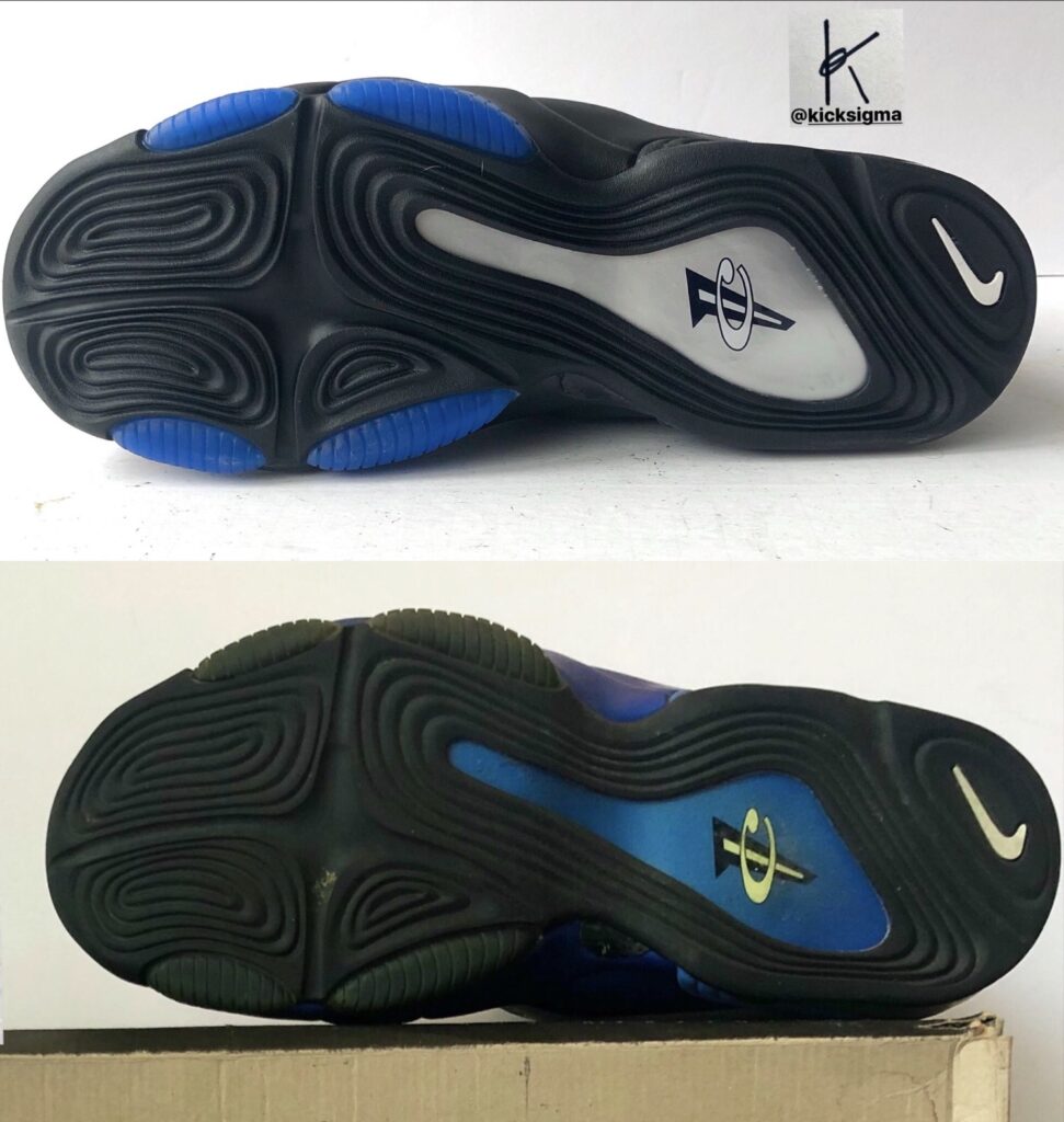 The Nike Air Penny 3 black bottom (top) and white bottom (bottom). 