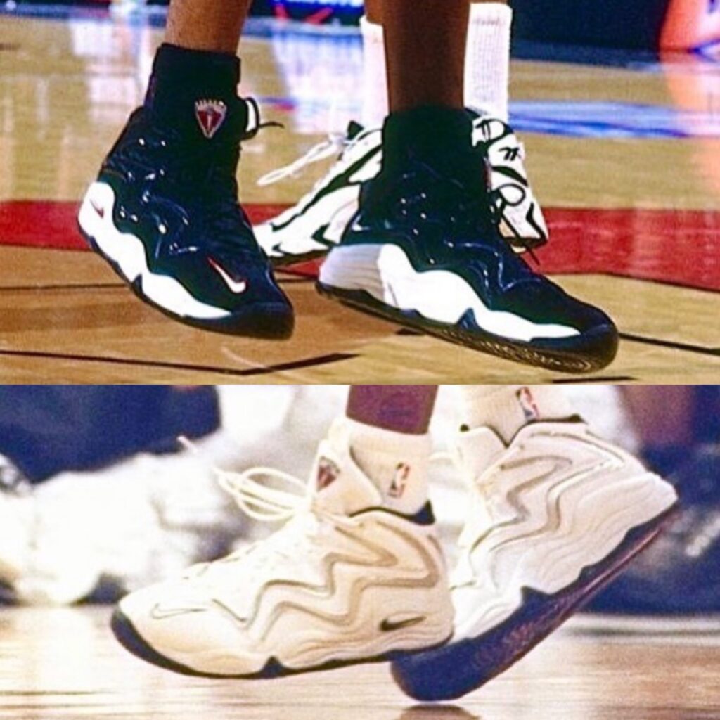 The Nike Air Zoom Pippen 1 black PE (top) and white PE (bottom). 