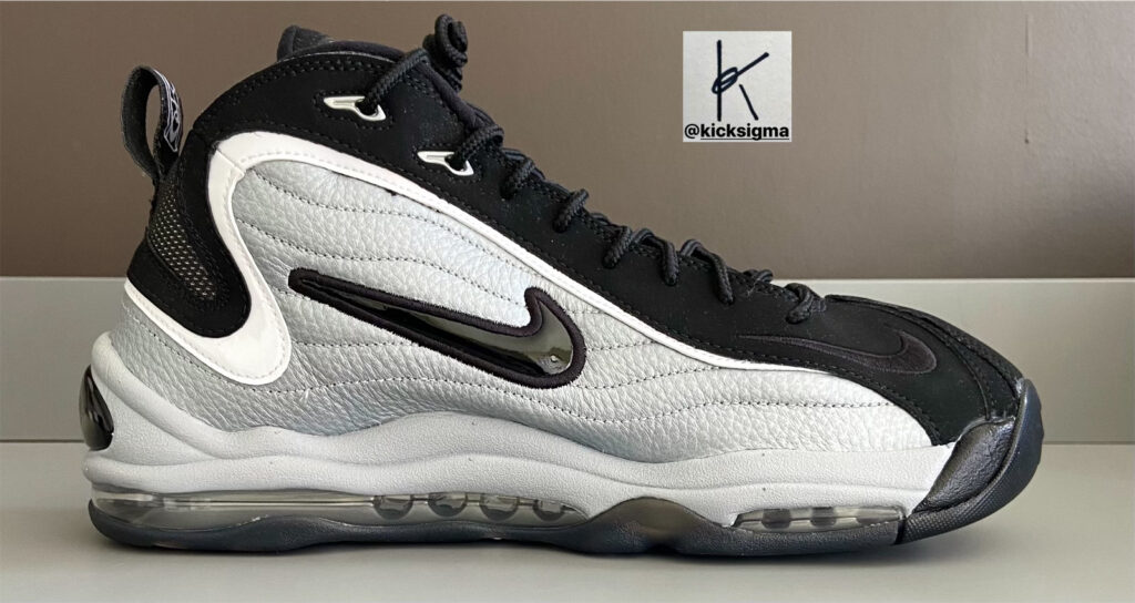 The Nike Air Total Max Uptempo, metallic silver, black colorway, medial view. 