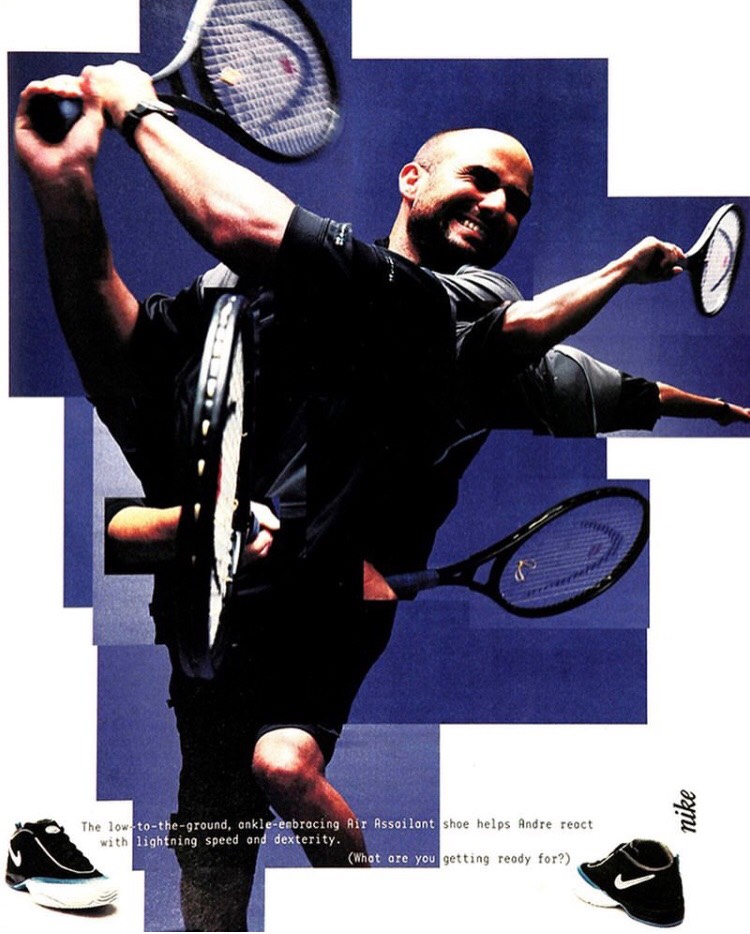 OG Nike ad featuring Andre Agassi and the Nike Air Assailant. 