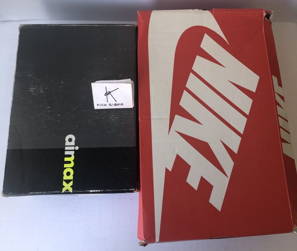 The Nike Air Max CW (left) and Nike Air Max Sensation (right), box comparison. 
