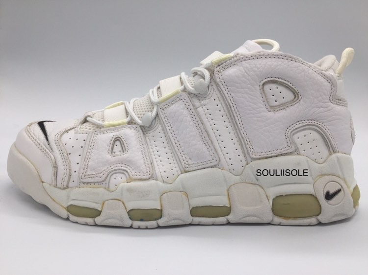 The Nike Air More Uptempo in the all white colroway. 