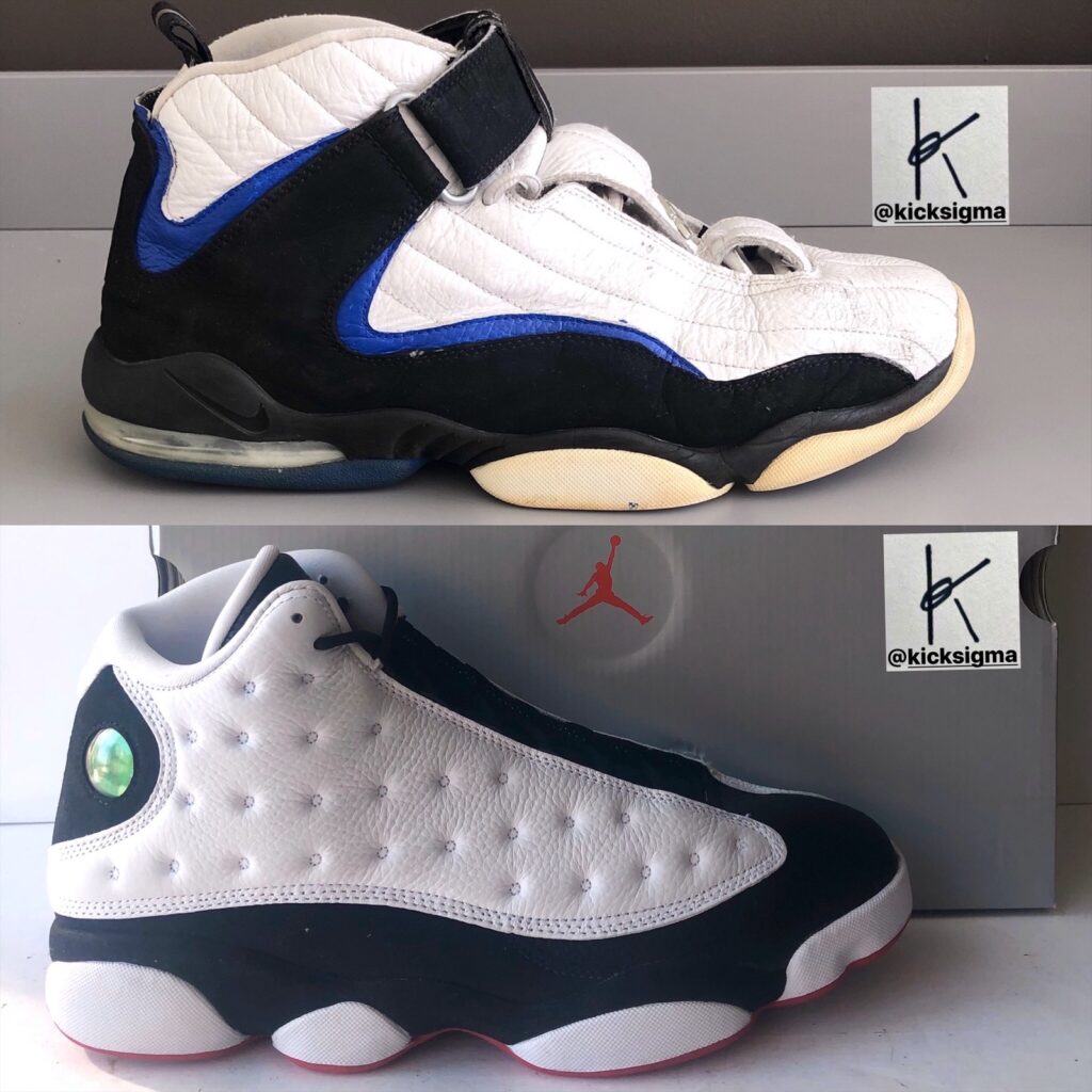 The Nike Air Penny 4 (top) and the Air Jordan 13 (bottom). 