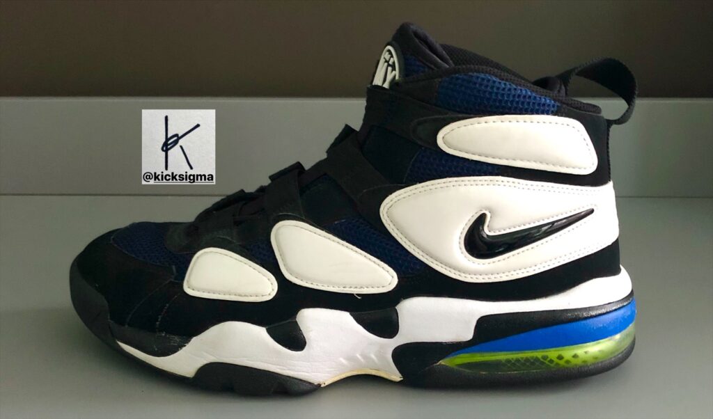 The Nike Air Max 2 Uptempo "Duke" colorway, left shoe lateral view. 