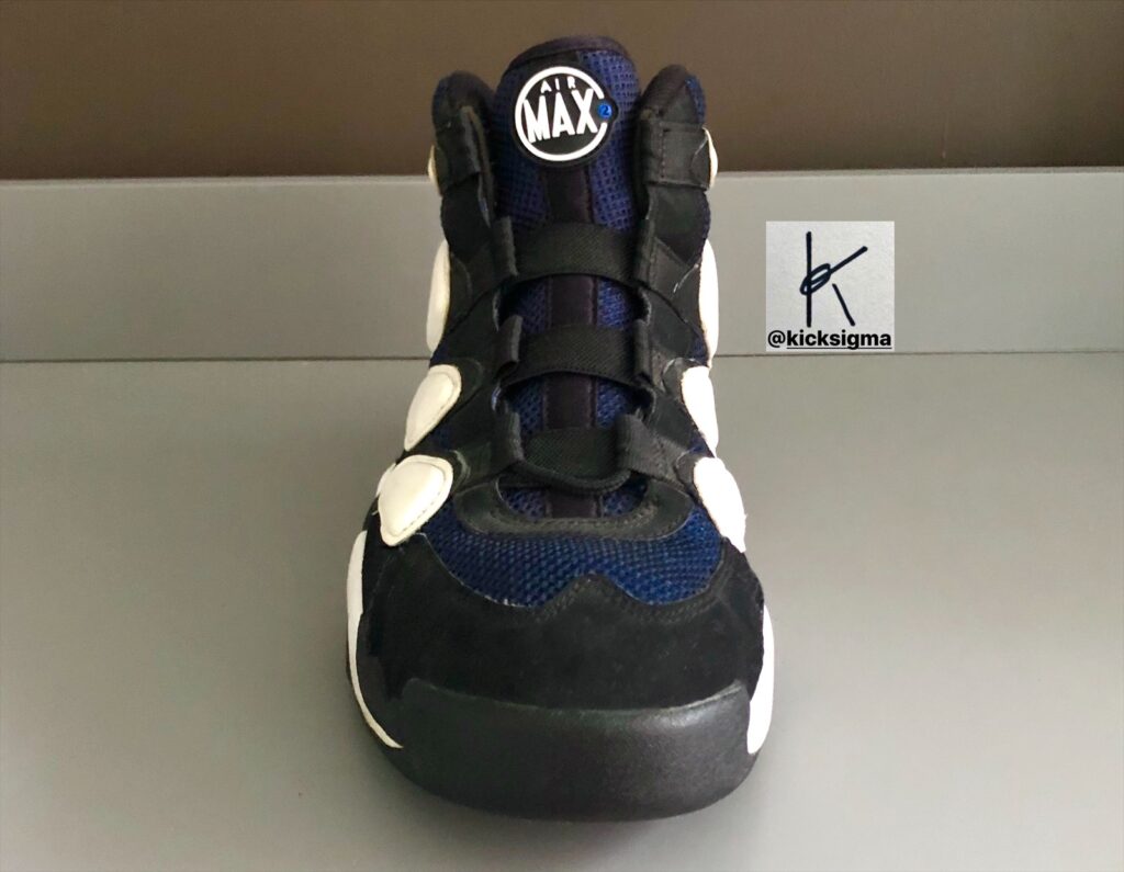 The Nike Air Max 2 Uptempo "Duke" colorway, right shoe front view. 