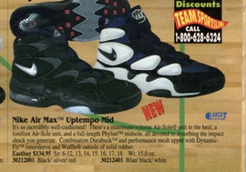 Nike Air Max 2 Uptempo "Duke" and black, dark shadow colorways from 1994 Eastbay magazine. 