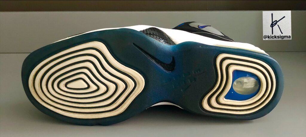 The Nike Air Penny 2, left shoe bottom view. 