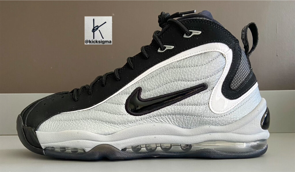 The Nike Air Total Max Uptempo, metallic silver, black colorway, lateral view. 