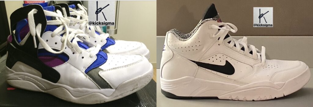 The Nike Air Flight Huarache on left and the Nike Air Flight Lite Mid on right.  