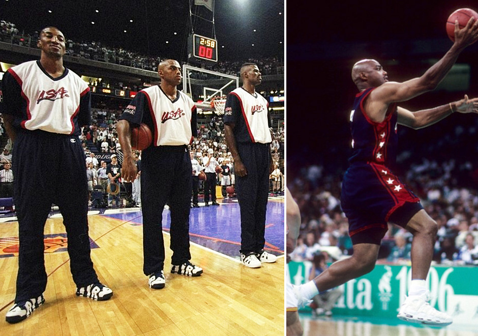 Scottie Pippen and Charles Barkley wearing the Nike Air More Uptempo. 