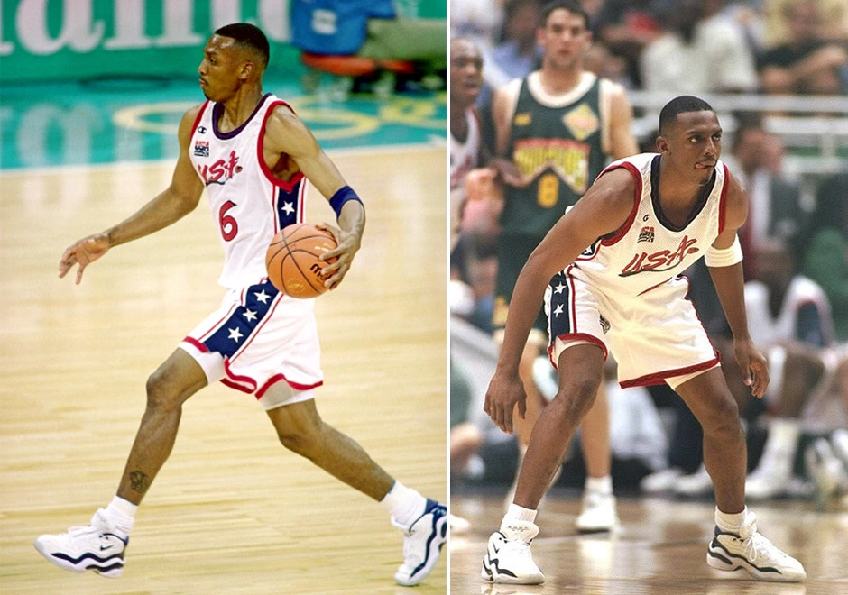 Penny Hardaway wearing the Nike Air Zoom Flight 96 Olympic OG. 