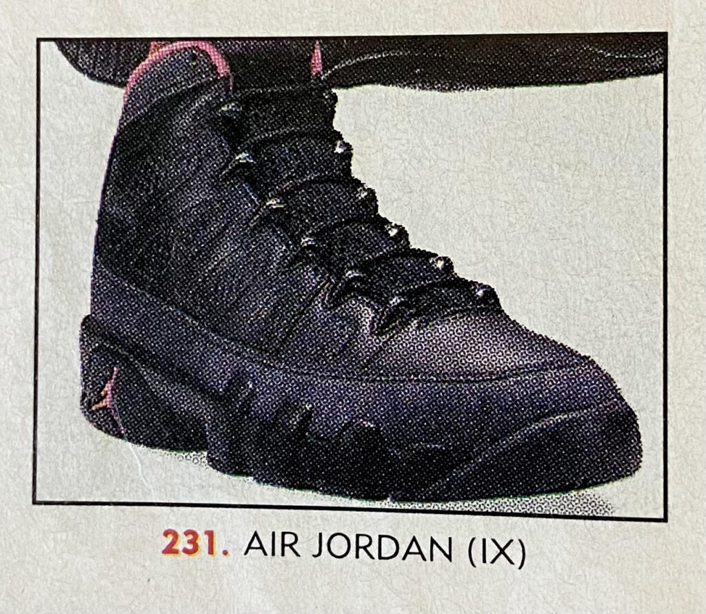 The Air Jordan IX in the black/dark-charcoal/true-red colorway. 