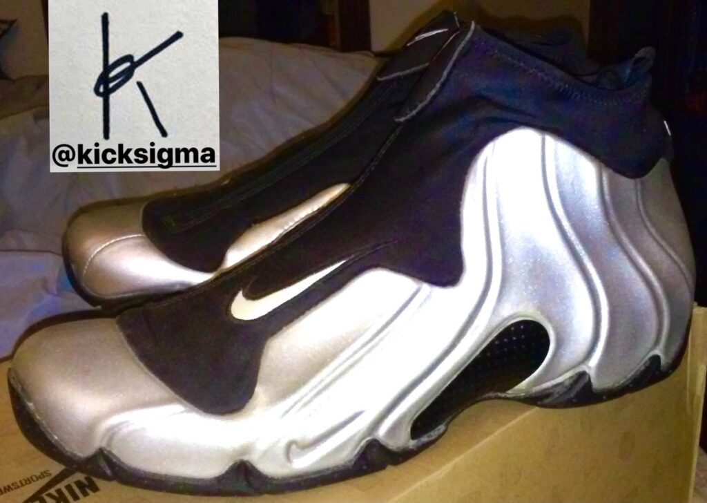 The Nike Flightposite Euro, majestic silver colorway, lateral view. 