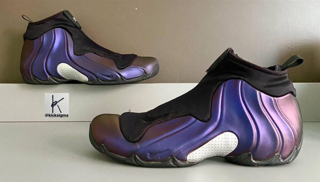 The Nike Flightposite, eggplant colorway, lateral view. 