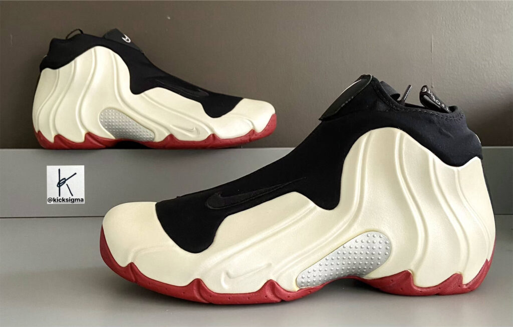 The Nike Flightposite TB, white, black, red colorway, lateral view. 