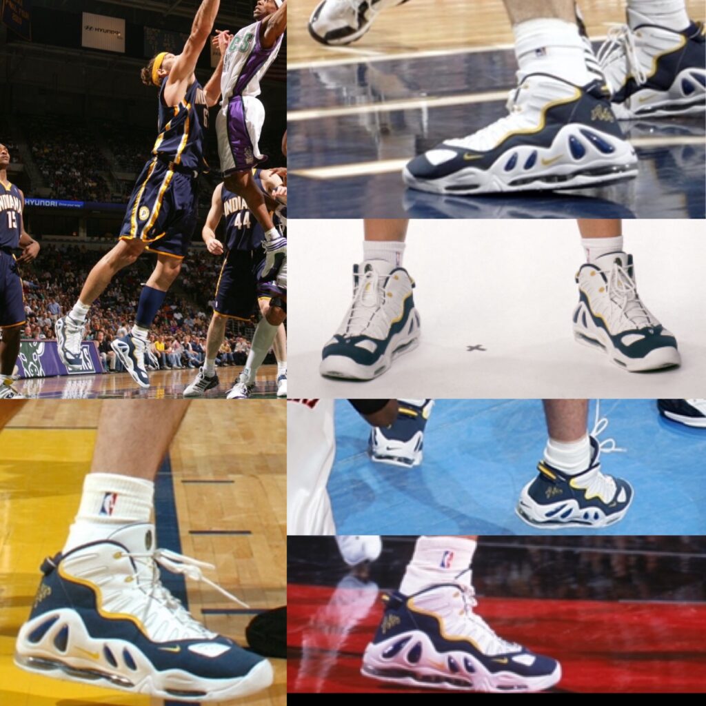 Scot Pollard wearing his Nike Air Max Uptempo 97 PE. 