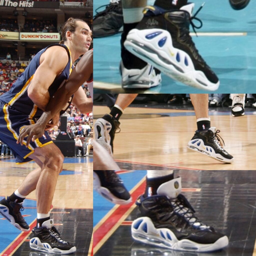 Scot Pollard wearing his Nike Air Max Uptempo 97 PE. 