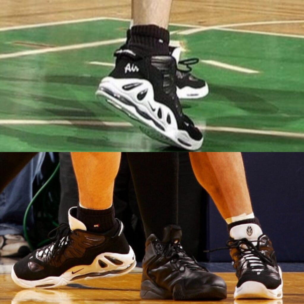 Scot Pollard wearing his Nike Air Max Uptempo 97 PE. 