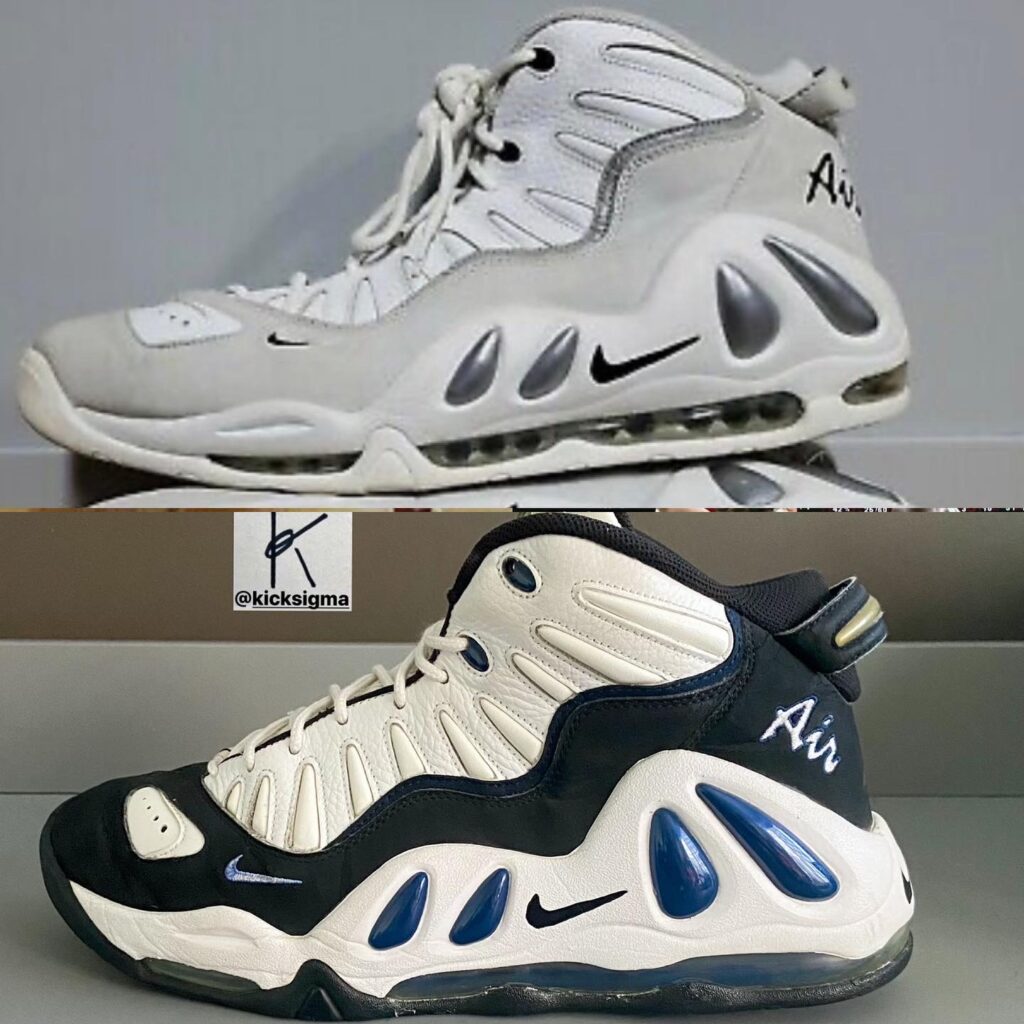 The Nike Air Max Uptempo 97 Scot Pollard PE (top) and the Nike Air Max Uptempo 97 general release (bottom). 