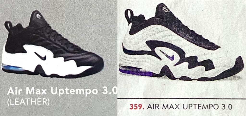 The Nike Air Max Uptempo 3.0 in the black colorway (left) and the white colorway (right). 
