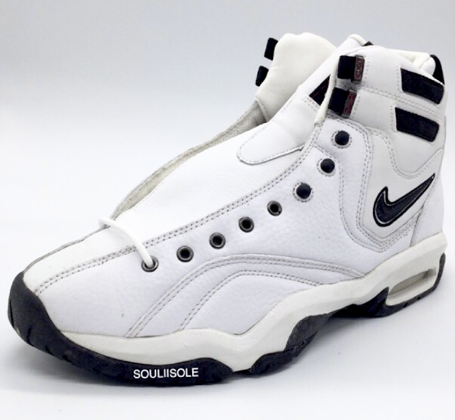 The Nike Air Alonzo in the white/black colorway. 