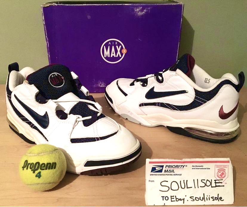 The Nike Air Max 2 Spa with box and tennis ball. 